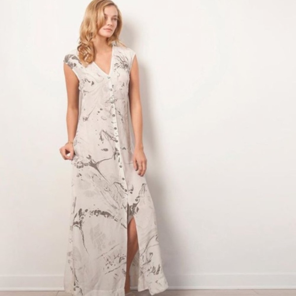 Amanda Bond Malibu Silk Stripe Shirt Maxi Dress Size Small